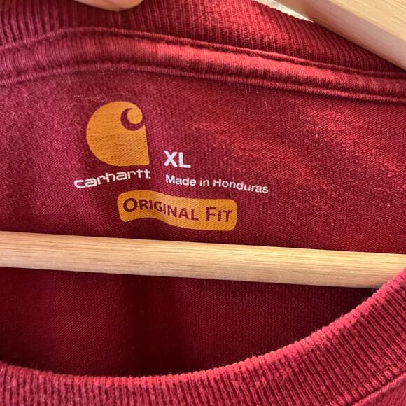 Carhartt K126 Long Sleeve T-Shirt XL Burgundy Workwear Cotton Heavyweight Pocket - Picture 5 of 9